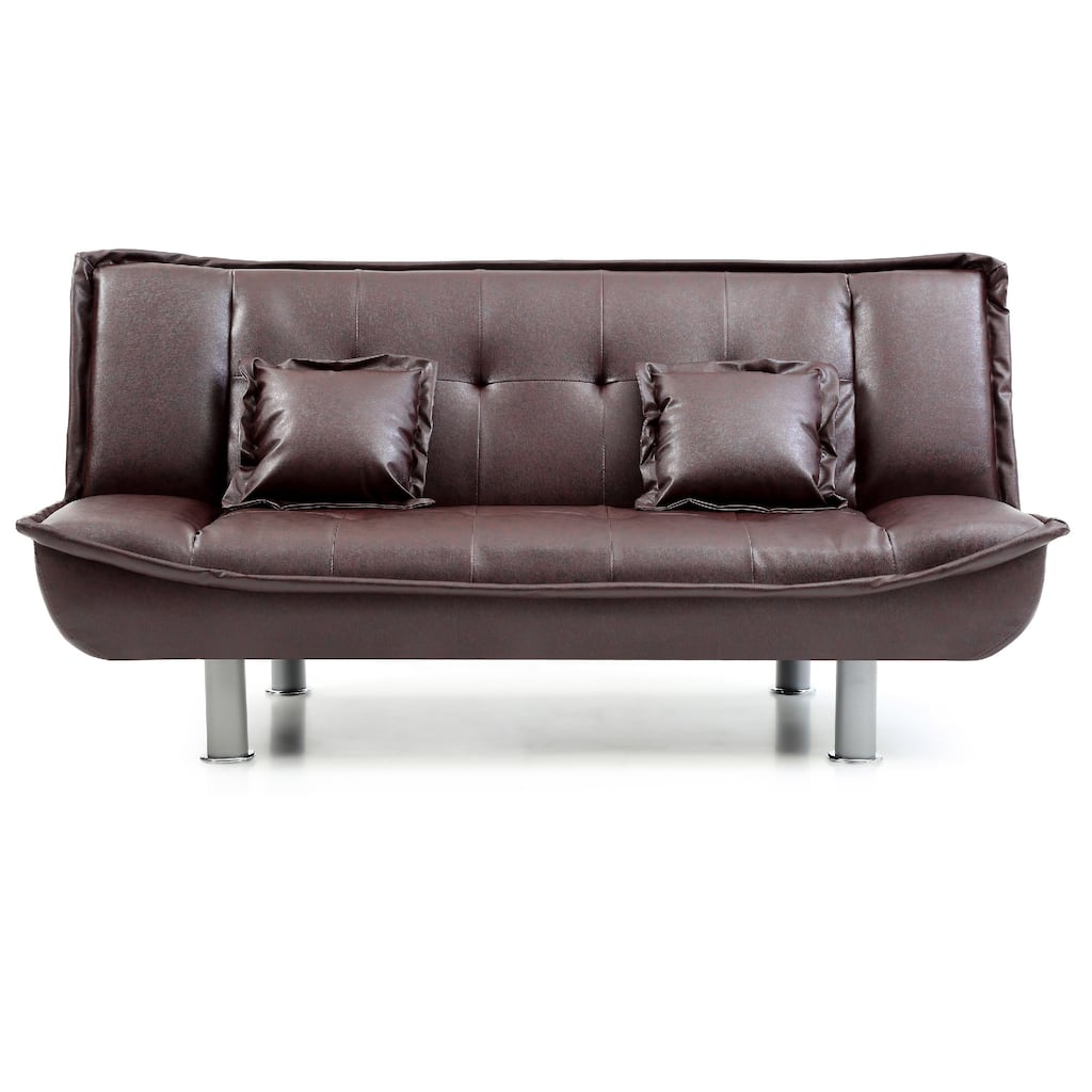 Faux Leather Tufted Straight Armless Sofa with Pillows - 74" - Burgundy
