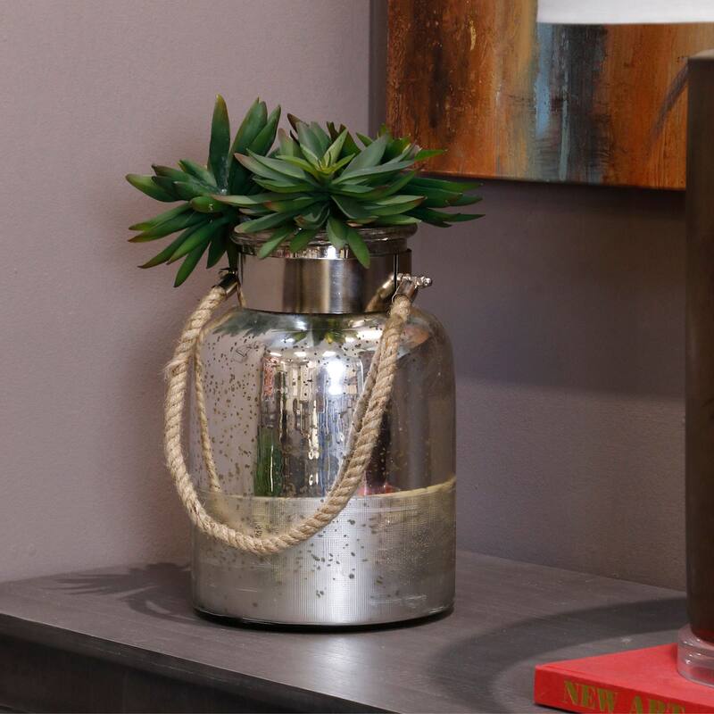 StyleCraft Payne Antique Silver Half Etched Glass Lantern Jar