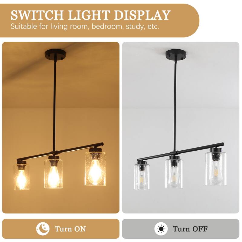 Modern Linear Ceiling Hanging Pendant Light With Adjustable Height for Living Room, Foyer