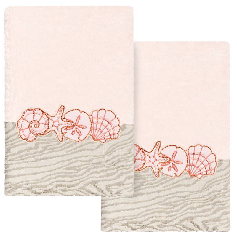 Authentic Hotel and Spa Turkish Cotton Shell Row 2PC Hand Towel Set - Blush