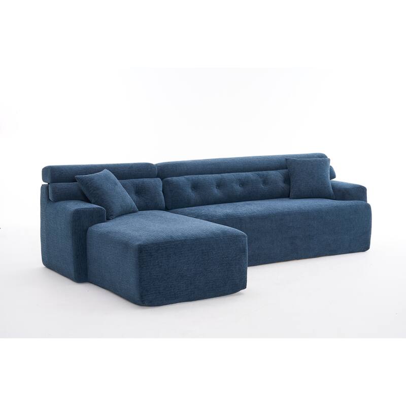 105" Chenille Sectional Sofa with Chaise Lounge & 2 Pillows