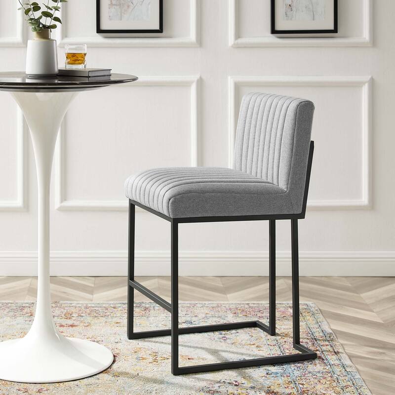 Indulge Channel Tufted Fabric Counter Stool - Light Gray