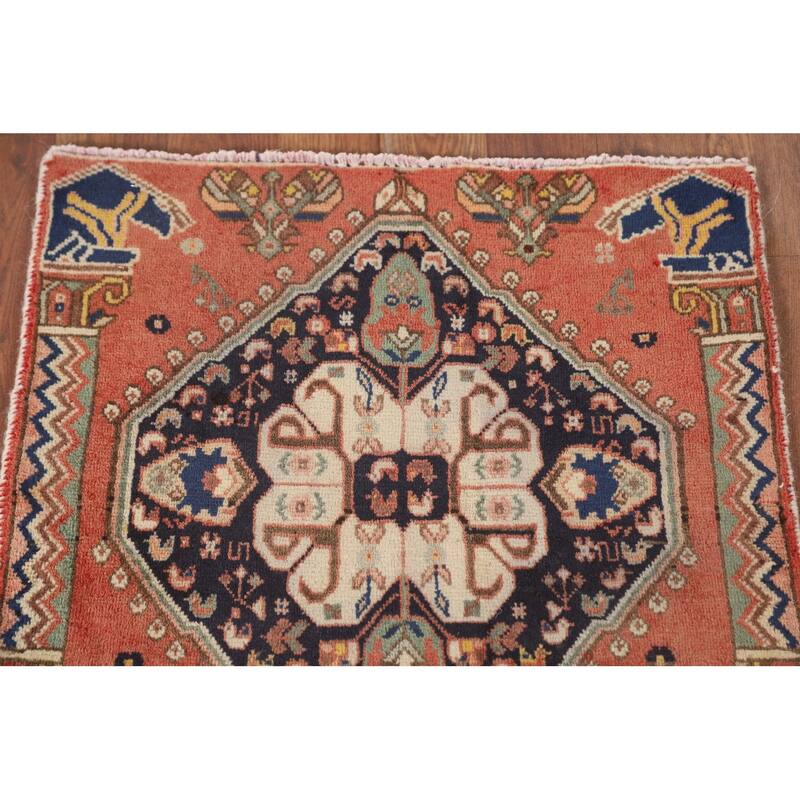 Geometric Abadeh Persian Vintage Square Rug Hand-Knotted Wool Carpet - 1'10" x 1'11"