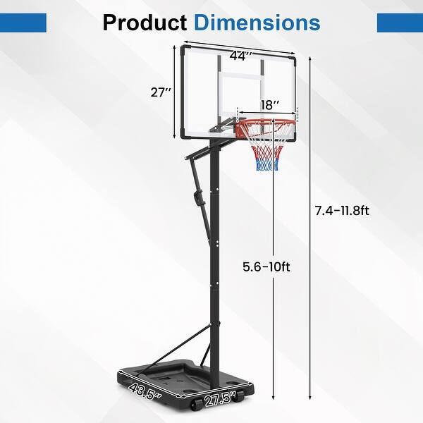 Gymax 10 FT Portable Basketball Hoop w/ Shock Absorbent Rim Fillable