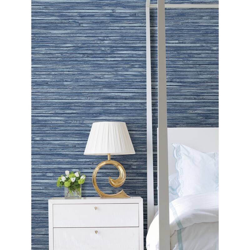 A-Street Prints Bellport Denim Wooden Slat Wallpaper