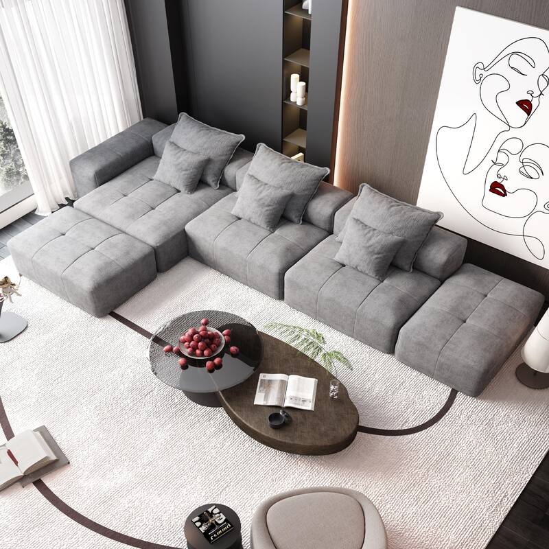 Modern Oversized Modular Chenille Sectional Sofa with Cushions and 6 Pillows for Living Room