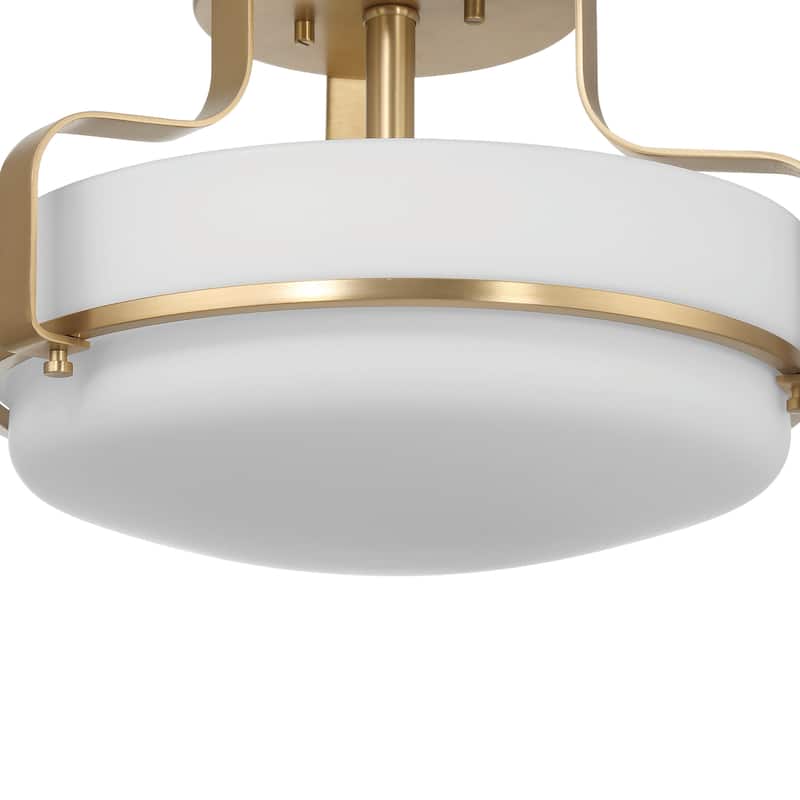 Allegra Etched Opal Glass and Metal Semi-Flush Mount Ceiling Light - 13.5"L x 13.5"W x 9.3"H