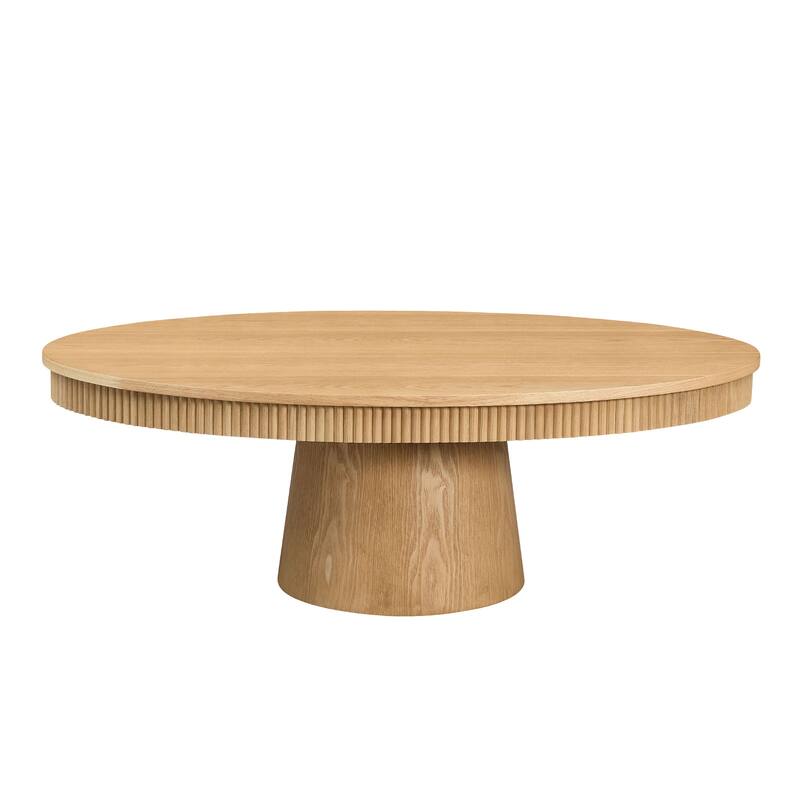 Ellipse Drum Accent Table Modern Oval Handcraft Coffee Table with Fluted Design and Sturdy Pedestal for Living Room