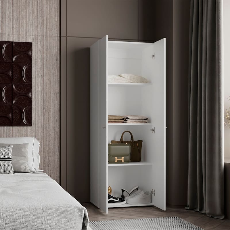Home 2 Door Closet System, Four Fixed Shelves, Compact Wardrobe for Bedroom Organization, Freestanding Storage Furniture