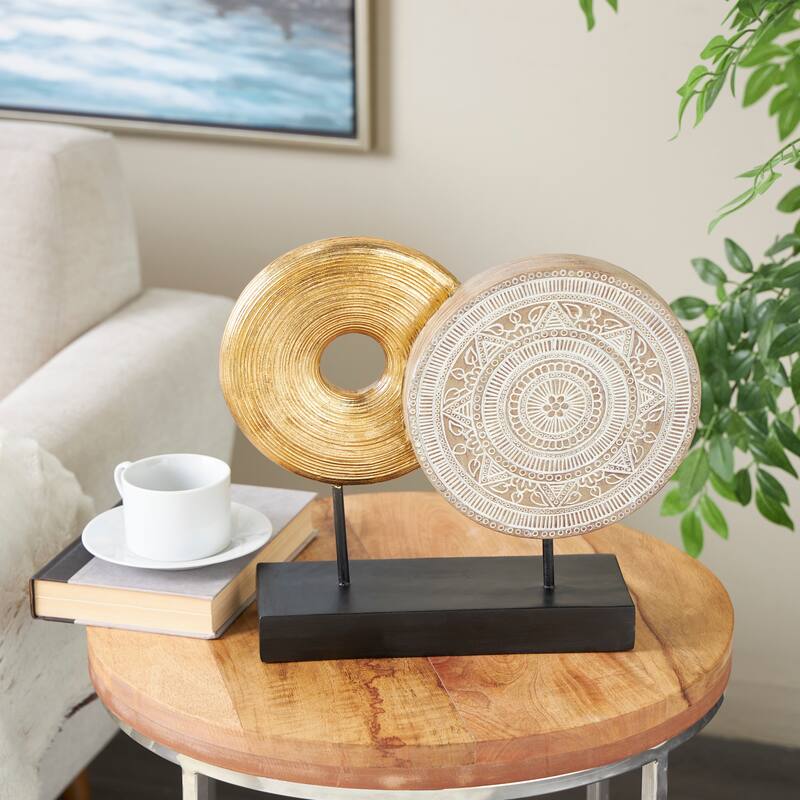 Resin Geometric Handmade Sculpture with Black Rectangular Base - Gold - Roche River Decor - 4"W x 14"L x 13"H