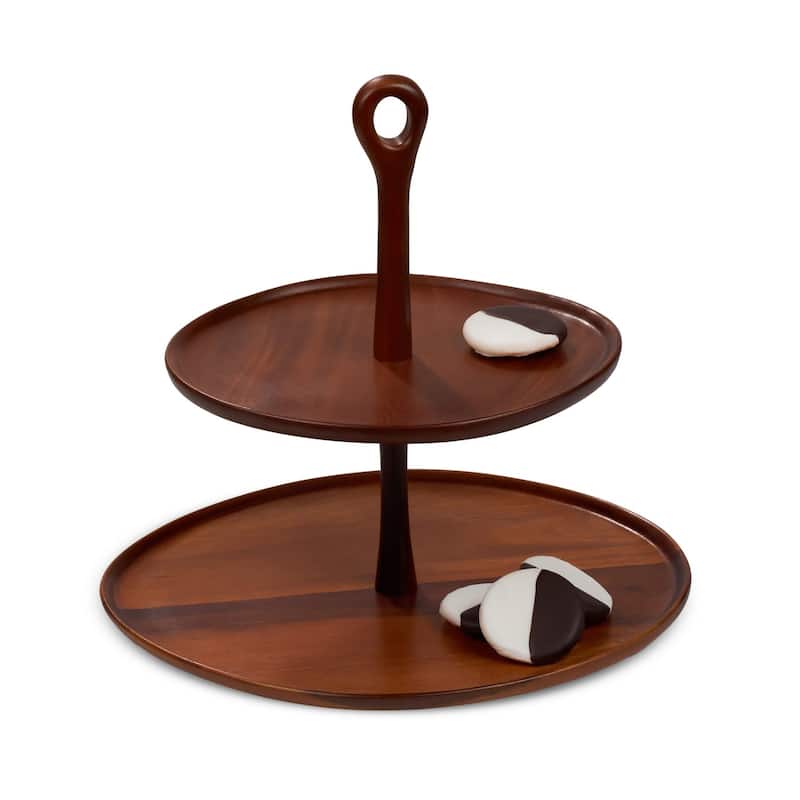 Nambe Portables Wood Tiered Dessert Stand - 12 Inch