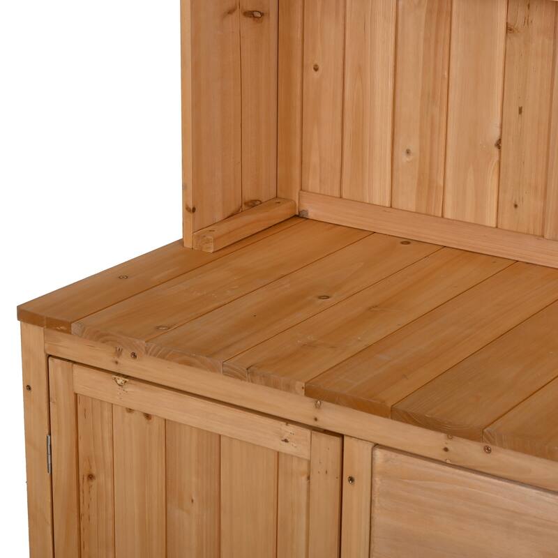 65" Solid Fir Wood Potting Bench with Hutch, Garden Workstation Table with Drawer, Spice Rack & Shelves