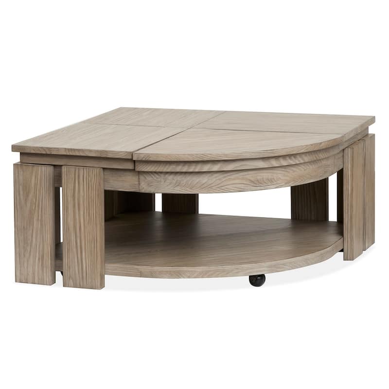 Magnussen Home Conrad Stone Harbor Grey Pie Shaped Lift Top Cocktail Table with Casters - 36''W x 36''D x 17''H - 36''W x 36''D x 17''H