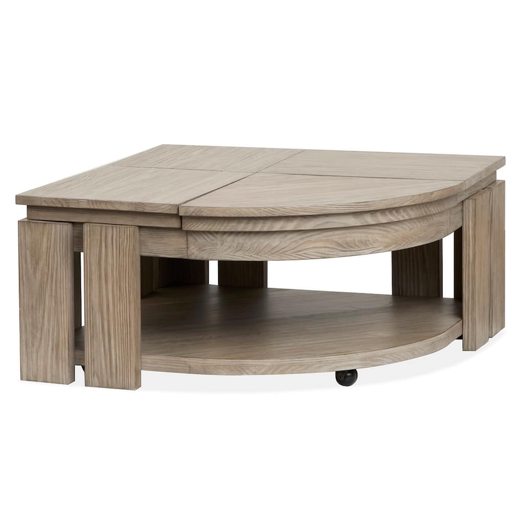 Magnussen Home Conrad Stone Harbor Grey Pie Shaped Lift Top Cocktail Table with Casters - 36''W x 36''D x 17''H