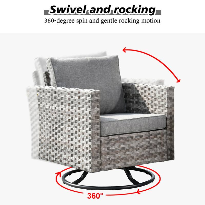 HOOOWOOO 3-piece Patio Rattan Outdoor Furniture Swivel Chair Set