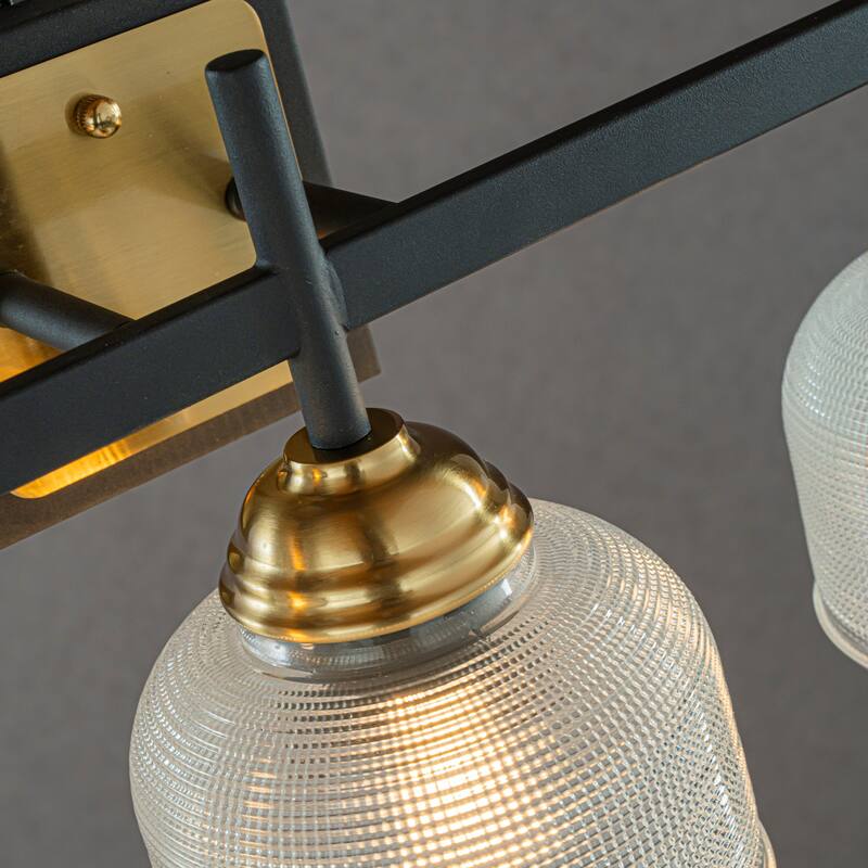 CraftHome 3-Light Contemporary Bathroom Vanity Wall Light in Black and Brass Finish with Dome Shape Clear Textured Glass Shade