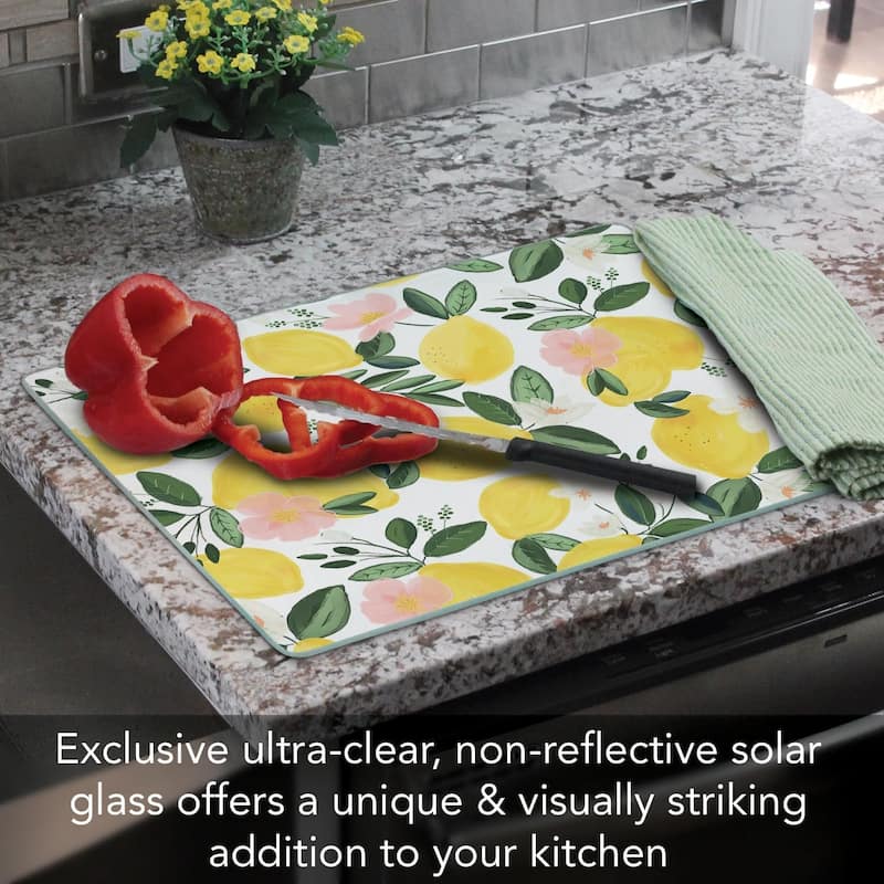 Lemons On The Vine 3mm Heat Tolerant Tempered Glass Cutting Board 15” x 12” Manufactured in the USA Dishwasher Safe