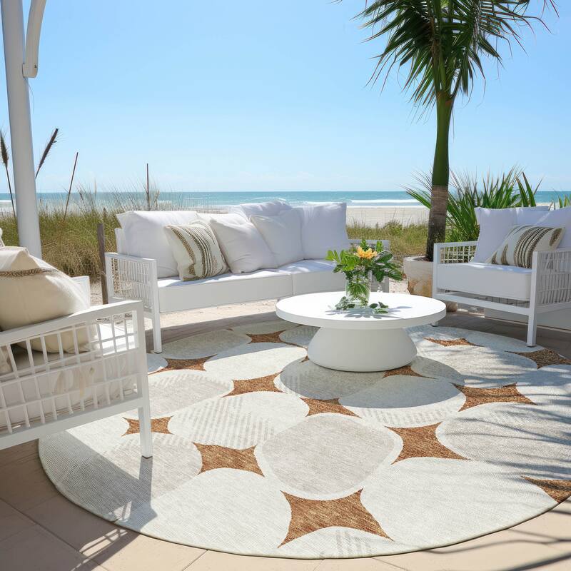Machine Washable Indoor/ Outdoor Chantille Puffy Modern Rug - Paprika - 8' x 8'