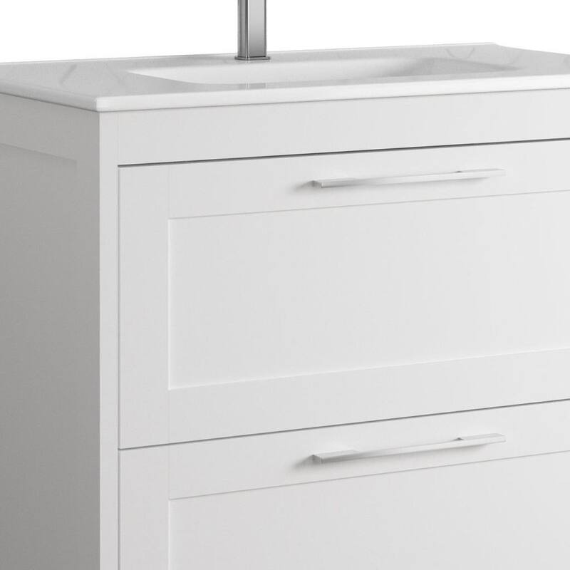 HomeRoots 32" White Wood Freestanding Bathroom Vanity With White Sink And Two Drawers - 32.00 in. x 35.06 in. x 17.75 in.