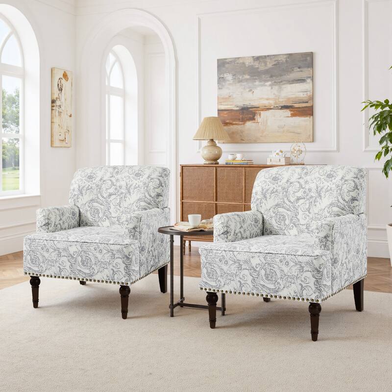 Linen Upholstered Armchair Nailhead Trim Accent Chair