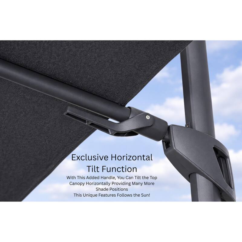 Piola Dark Grey 10 ft. Square Aluminum Patio Cantilever Smoke Grey Fabric Umbrella with Granite Base