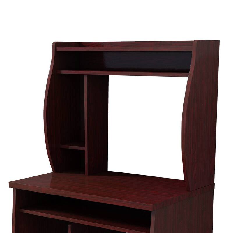Niro Utility Desk Cart with Hutch, 7 Shelves, 53 Inch Mahogany Brown