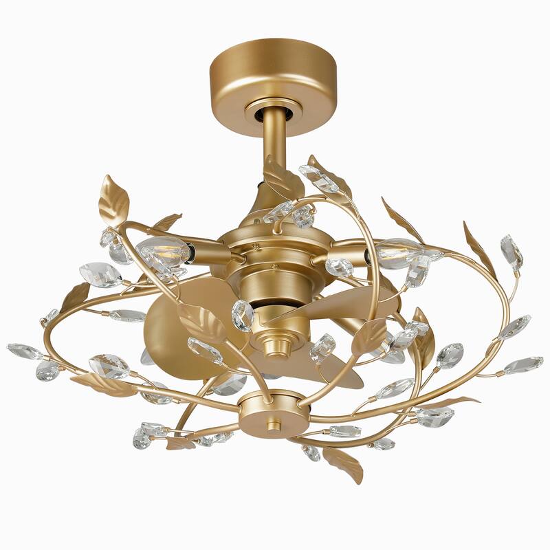 24" Modern Gold Crystal Dimmable Bladeless Ceiling Fan with Light Kit and Remote