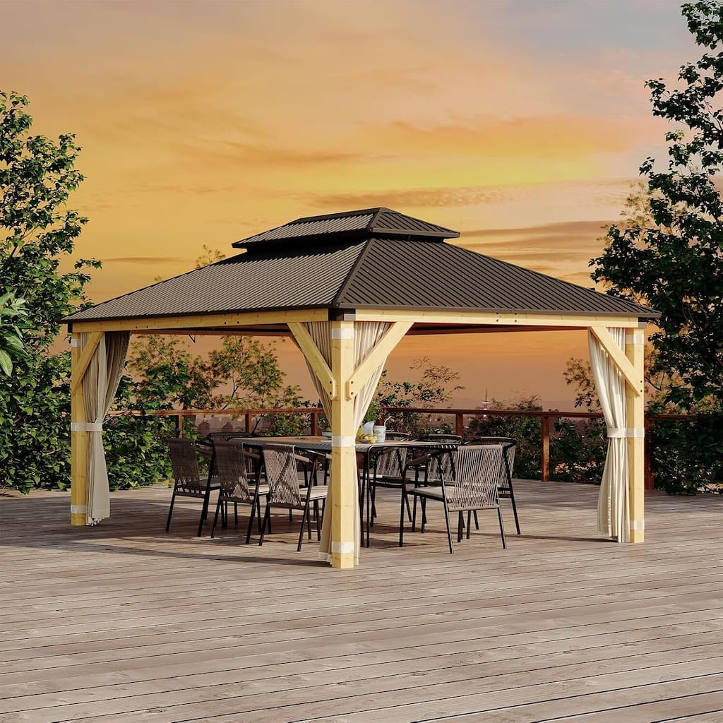 12'x16' Wood Hardtop Gazebo for Patio, Deck, Backyard, Lawn, and Garden - 12X16 Ft
