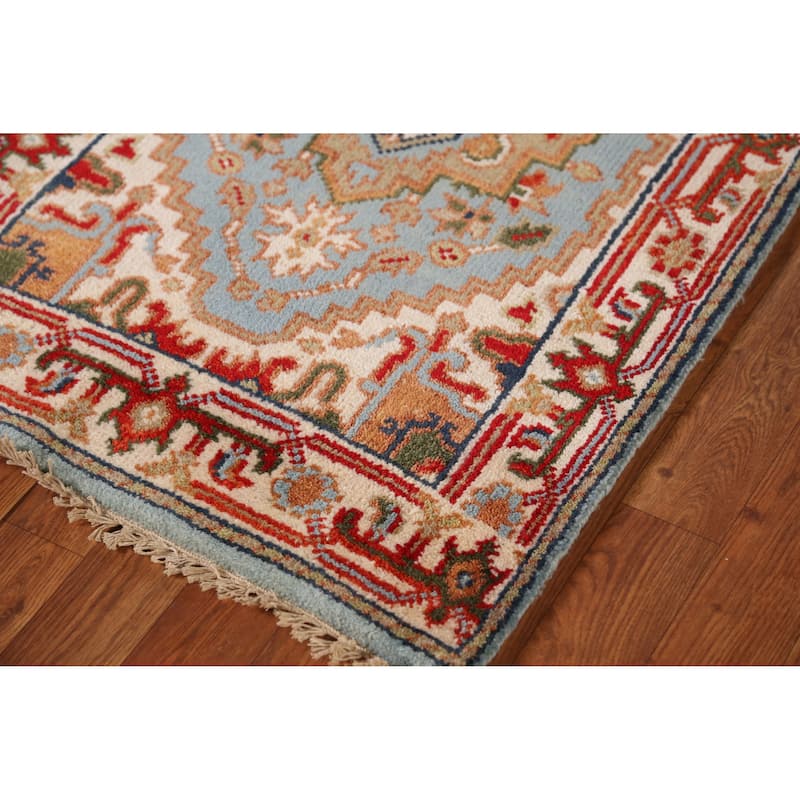 Light Blue Heriz Serapi Style Runner Rug Handmade Wool Carpet - 2'5" x 10'3"