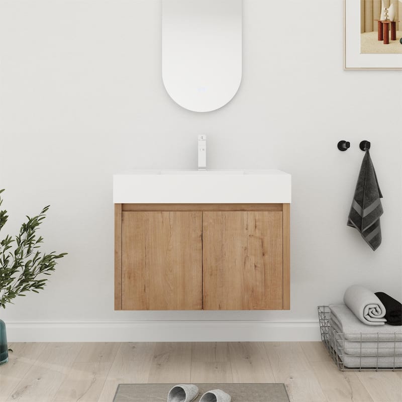 Bathroom Vanity With Sink In 24/30/36 Inch, Floating Bathroom Vanity with Soft Close Door - 29.5"W x 18.1"D x 22.4"H - Imitative Oak