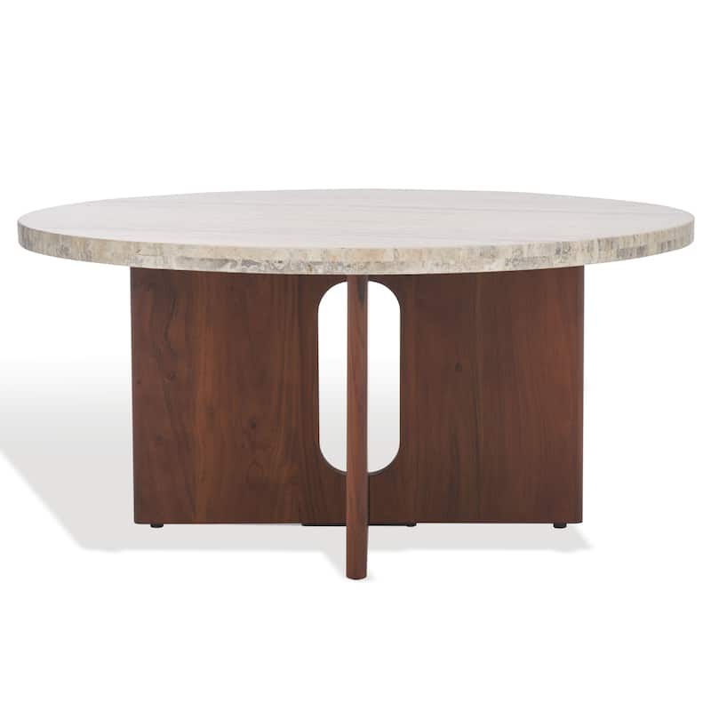 SAFAVIEH Couture Shayna Solid Wood/Travertine Coffee Table - 35Wx35Dx17H