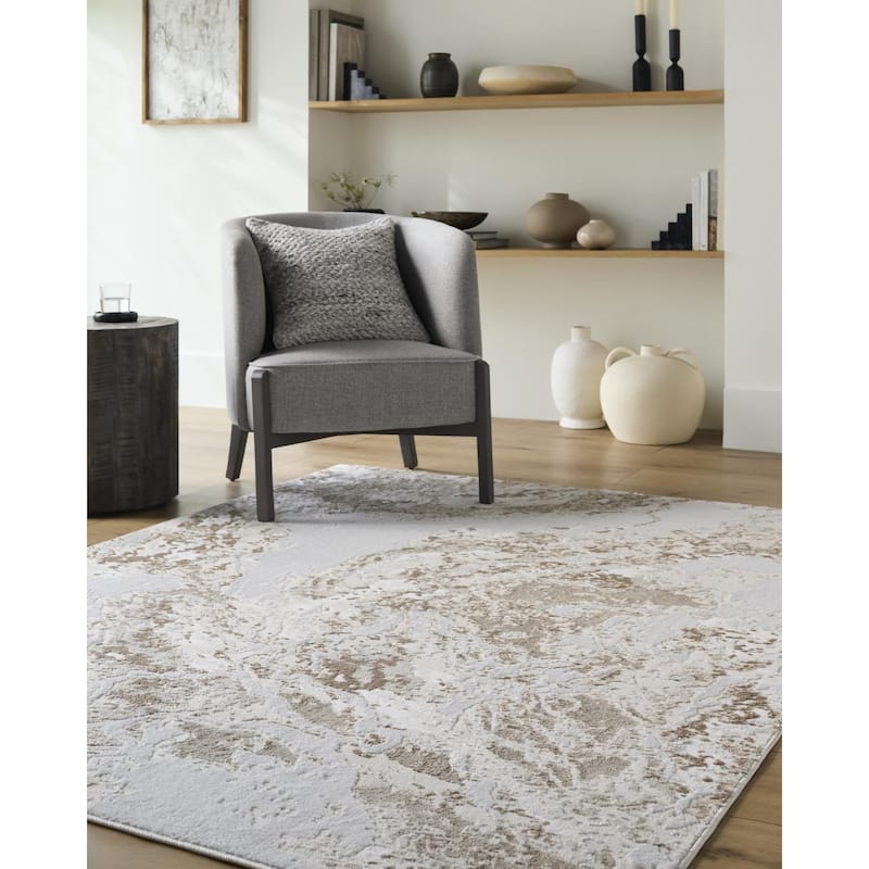 Livabliss Sunrise Ocean Abstract Area Rug - Cream/Tan - 2' x 2'11"