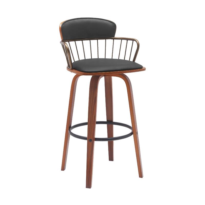Faux Leather Counter Height Bar Chair with Arms, Swivel and Footrest