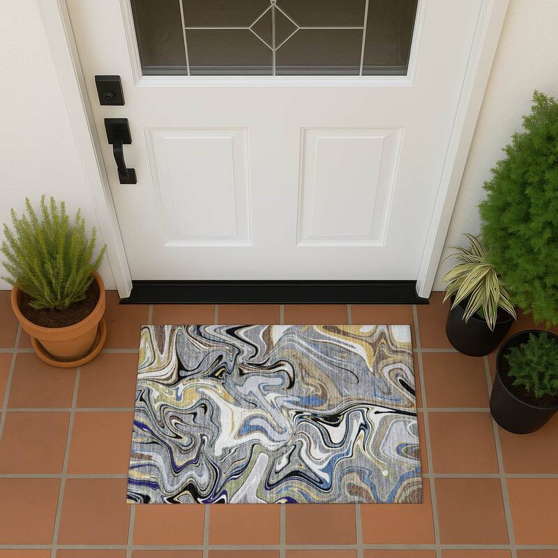 Machine Washable Indoor/ Outdoor Contemproary Fusion Chantille Rug - Gray - 1'8" x 2'6"