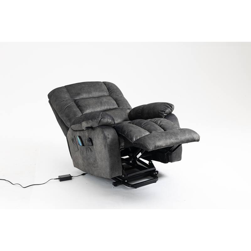 Power Lift Recliner Chair with Massage & Heat, Velvet Upholstered Electric Recliner, Lounge Sofa Chair with Side Pockets