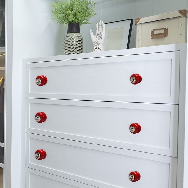 Ceramic Knobs Vintage Round Drawer Pull Handle Cupboard Cabinet Knob 4pcs Red