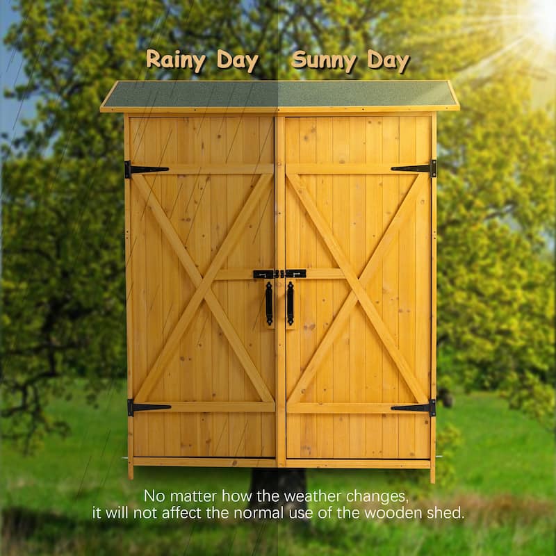 56"L x 19.5"W x 64"H Outdoor Storage Shed with Lockable Door Wooden Tool Storage Shed with Detachable Shelves and Pitch Roof