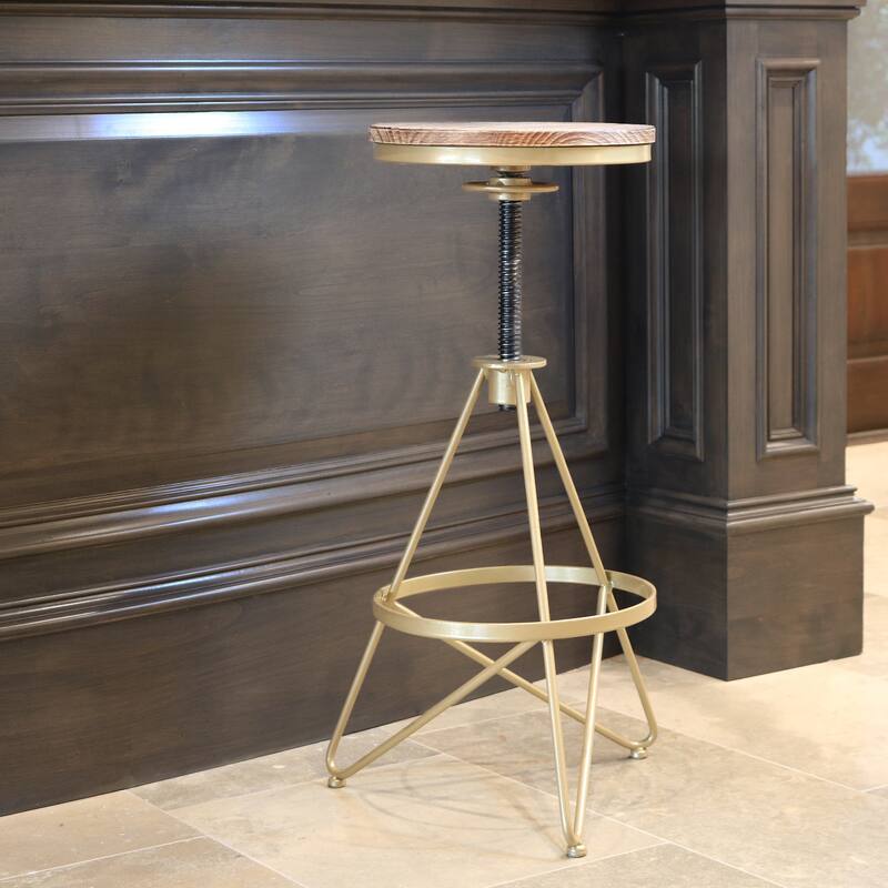 Gold and Weathered Wood Adjustable Bar Stool