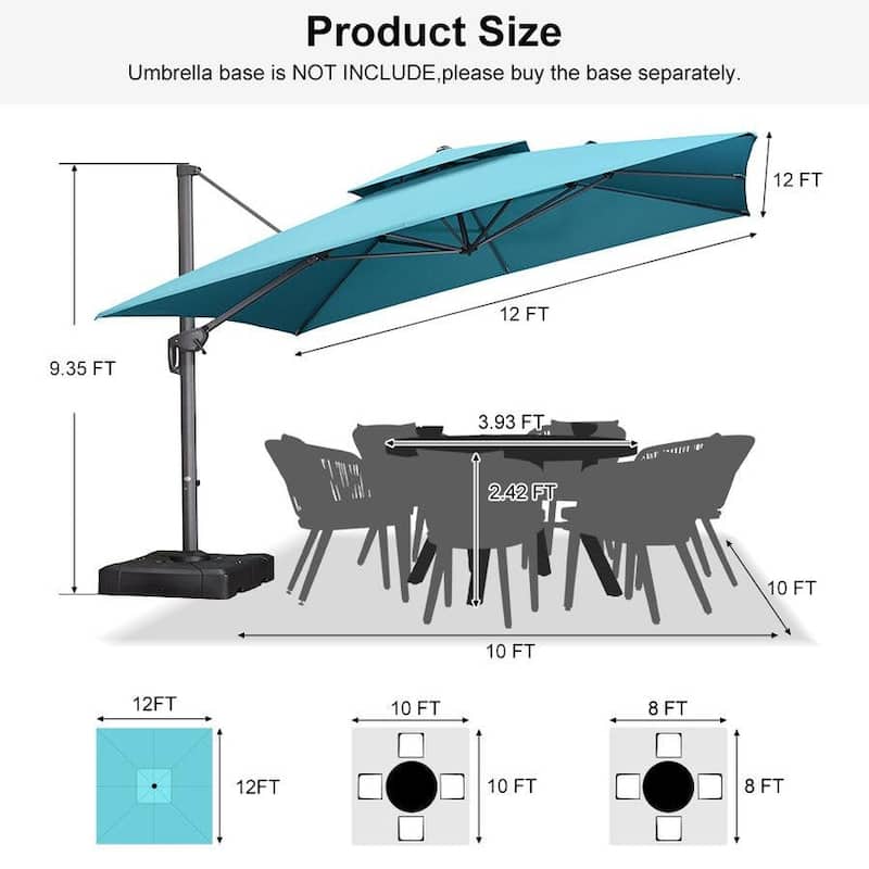 PURPLE LEAF Patio Cantilever Umbrella with 360 Degree Rotation UV Protection