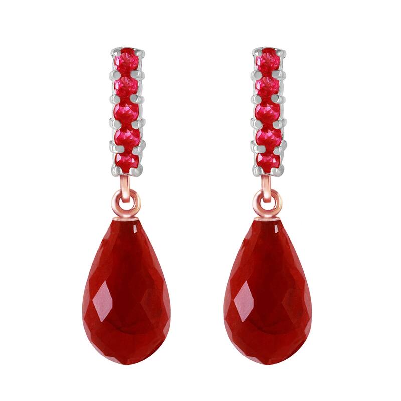 7 Carat 14K Solid Gold Ruby Earrings Briolette Dangling Ruby