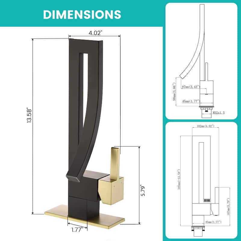 13.58"H Solid Brass Creative Design Bathroom Vessel Sink Faucet with Waterfall Spout