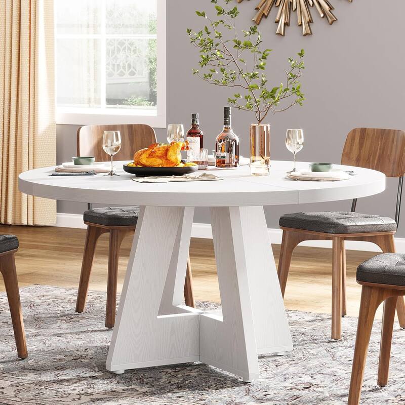47" Round Wood Dining Table 4-Seater Farmhouse with Wooden Tabletop Cross Base for Dining Room/Kitchen