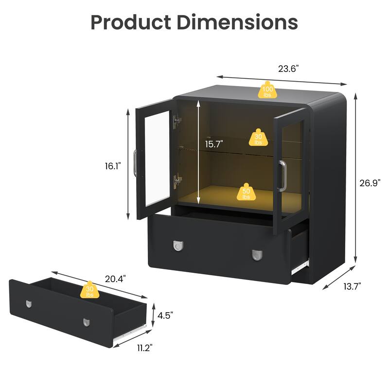 27'' Tall Display Cabinet with Acrylic Doors and LED Lights - N/A