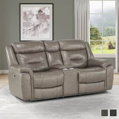 Oswald Leather Power Double Reclining Loveseat with Console