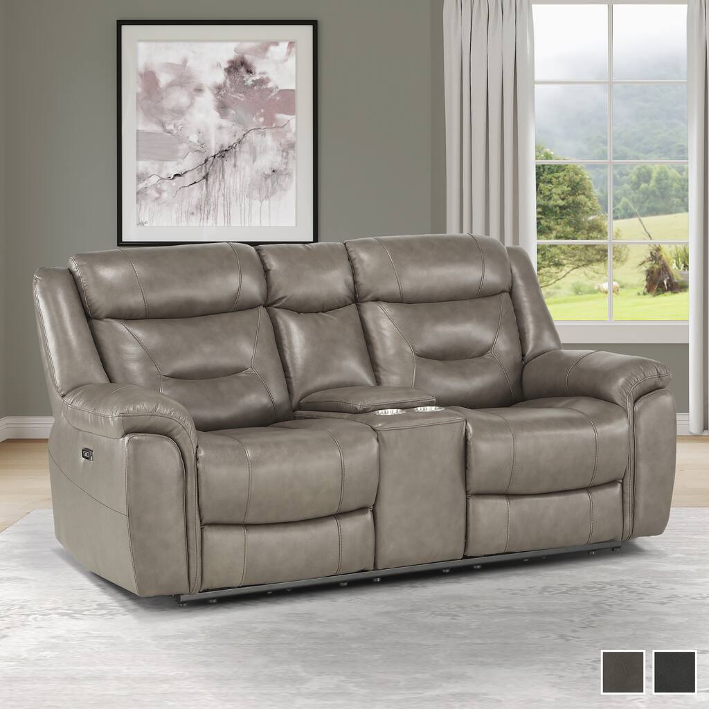 Oswald Leather Power Double Reclining Loveseat with Console