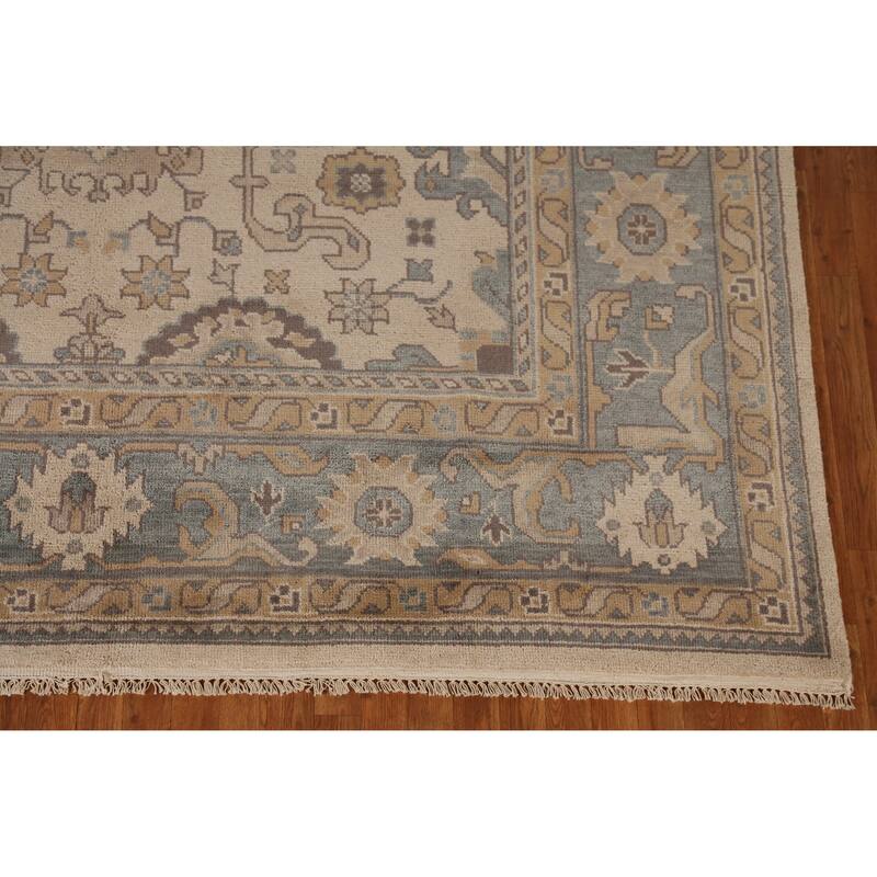 Earth Tone Geometric Oushak Indian Area Rug Handmade Wool Carpet - 9'3" x 11'11"