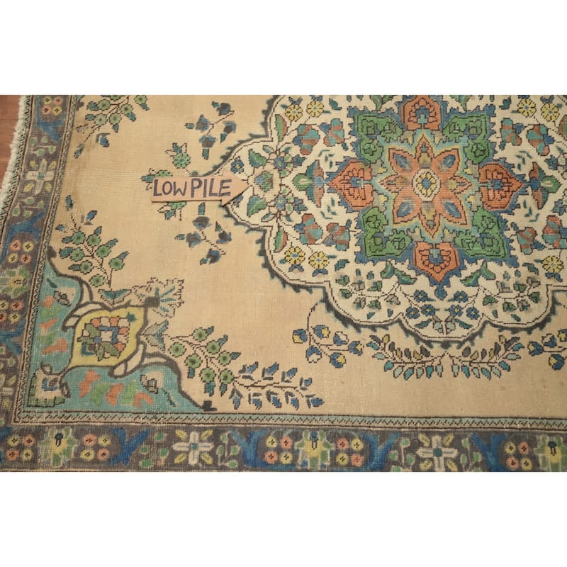 Hand Knotted Oriental 100% Wool Carpet Traditional Floral Beige & Ivories Tabriz Area Rug - 6' 5'' X 4' 8''