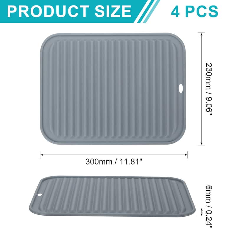 4 Pack Silicone Dish Drying Mat, 9"x12" Trivets for Hot Pots and Pans - Dark Gray