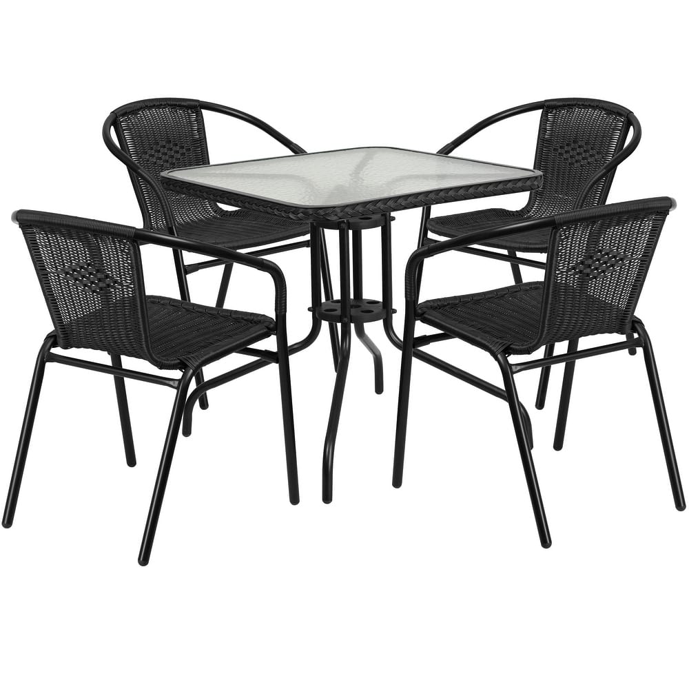 5-Piece Square Indoor/Outdoor Patio Table and Rattan Chairs Set - 28"W x 28"D x 28"H