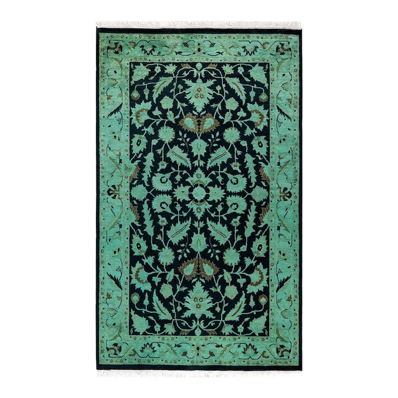 Overton Hand Knotted Wool Vintage Inspired Modern Contemporary Overdyed Black Area Rug - 3' 1" x 5' 2"